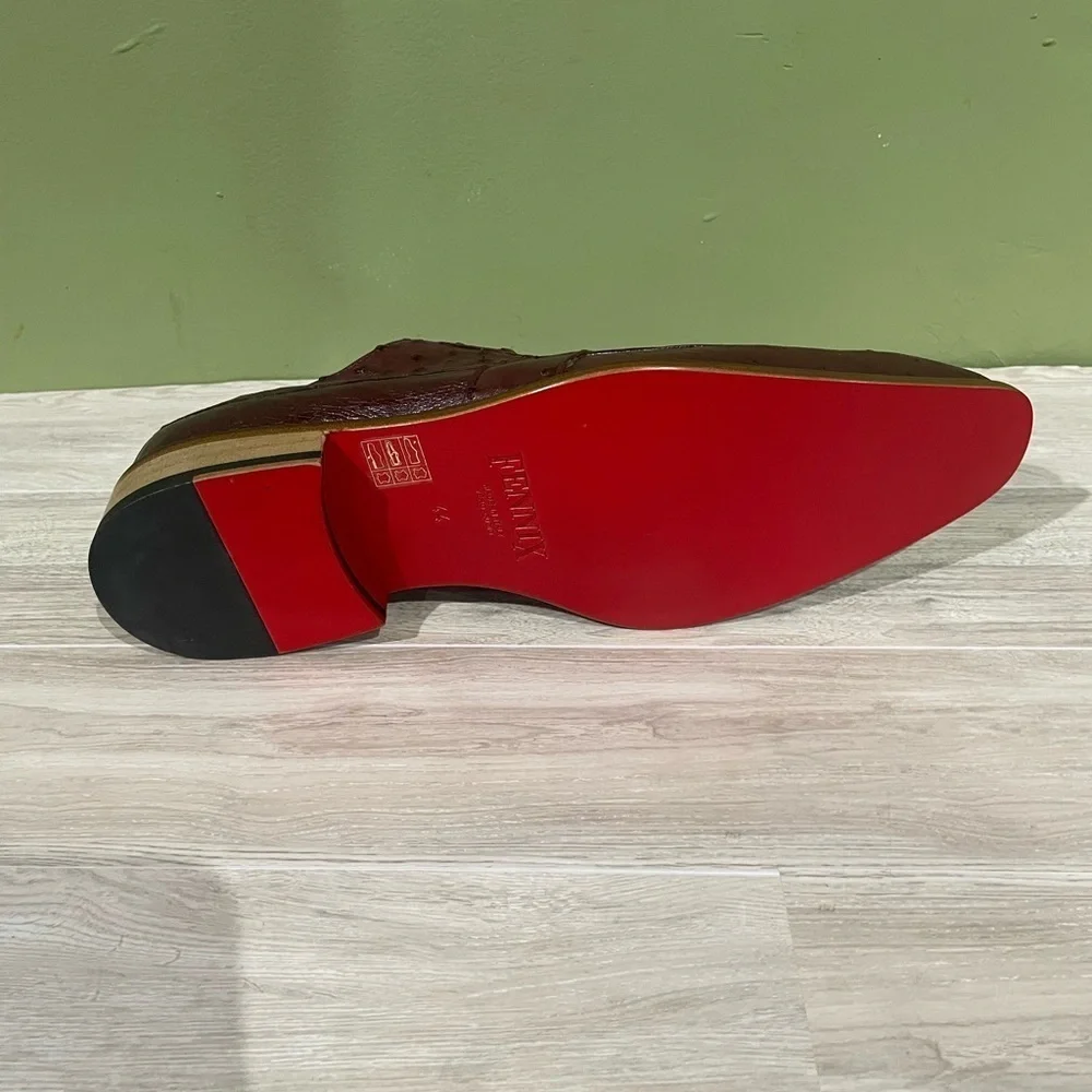 Men's Fennix Italy Brown Leather Dress Shoes ostrich oxford red bottom sole